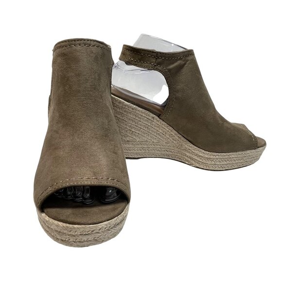 Univ Thread Wedge Women 8.5 Taupe Faux Suede Ankle Strap Platform Espadrille - Picture 1 of 10